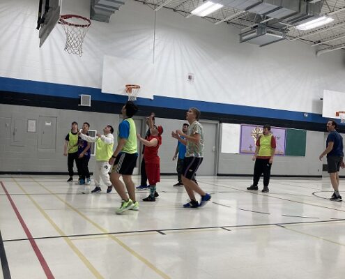 ICHA Basketball players shoot for the net at St. james Elementary